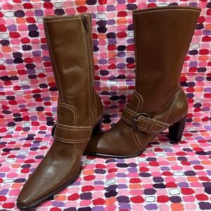 Vintage Parade Brown Stitched Leather Ankle Boots